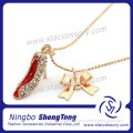 Gold Rhinestone Lady Shoes Fashion Pendant Clear Crystal Necklace